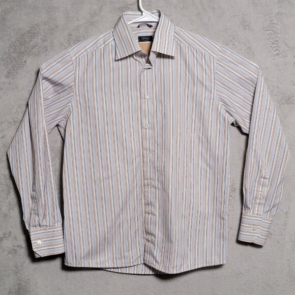Eton Other - Eton Dress Shirt Mens Size 16.5 White Brown Vertical Stripes Long Sleeve - Flaws